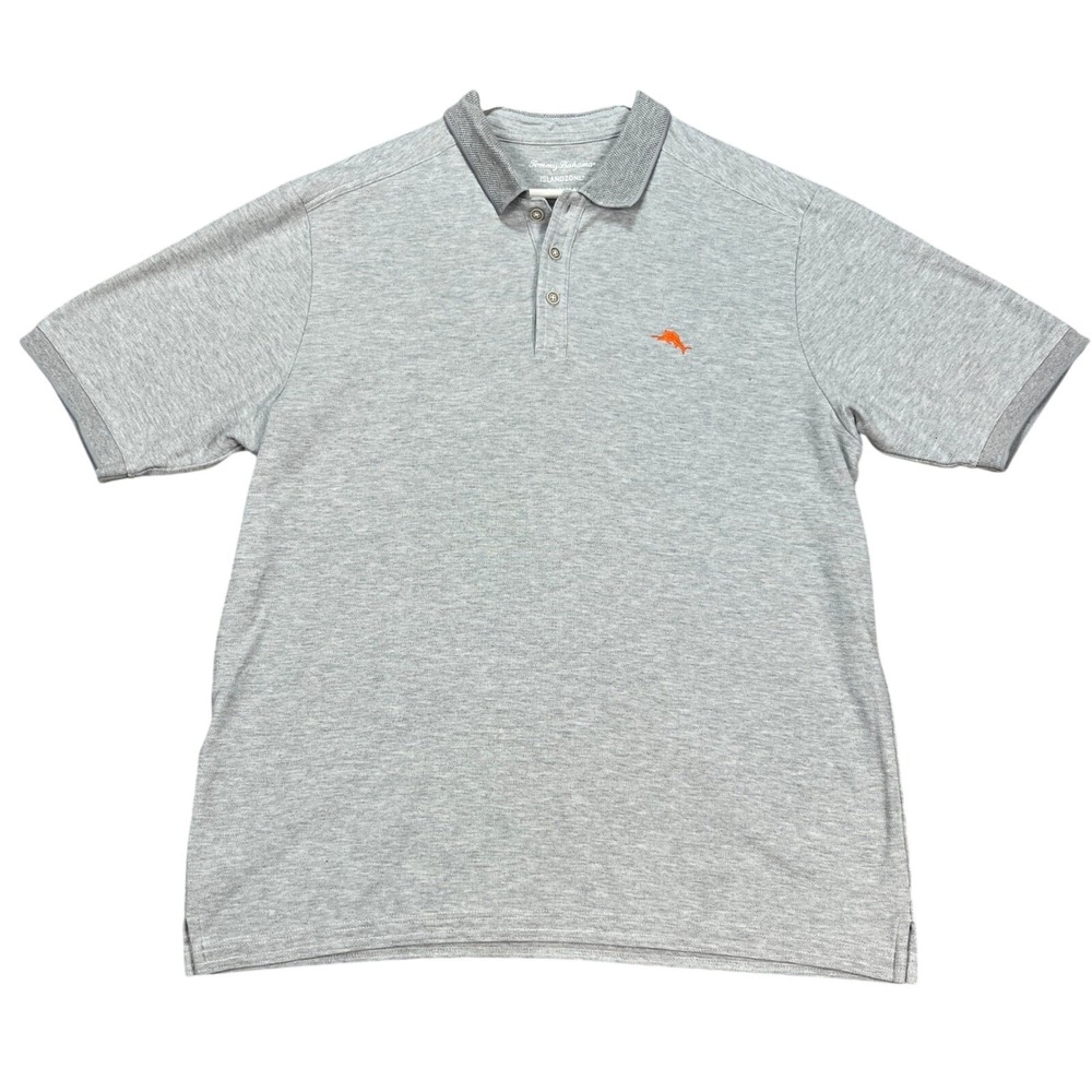 Tommy Bahama‎ IslandZone Supima Polo Shirt Men's L Light Gray Orange Marlin Logo